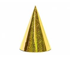 Party Deco „PartyDeco“ holografinės vakarėlių kepuraitės, auksinės, 16 cm, Vakarėlio kepurė, auksinė, gimtadienio, 160 mm, 10 cm, 6 vnt.