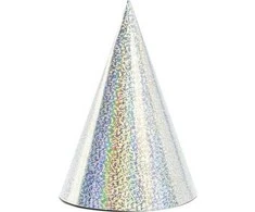 Party Deco Gimtadienio kepuraitės sidabrinės blizgios 16cm 6 vnt