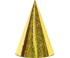 Party Deco „PartyDeco“ holografinės vakarėlių kepuraitės, auksinės, 16 cm, Vakarėlio kepurė, auksinė, gimtadienio, 160 mm, 10 cm, 6 vnt.