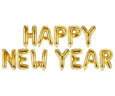 PartyDeco Foliniai balionai "HAPPY NEW YEAR" auksiniai, 35cm