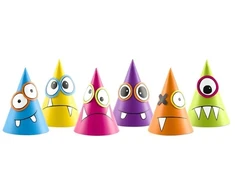 Party Deco Gimtadienio kepuraitės "Pasigamink monstrą pats" 16cm 6 vnt