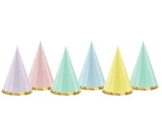 Party Deco Gimtadienio kepuraitės spalvotos su juostele 6 vnt 16cm