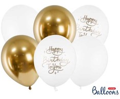 Party Deco PartyDeco SB14P-305-000-6, Žaislinis balionas, Lateksas, Auksinis, Baltas, Gimtadienis, Ovalus, 30 cm