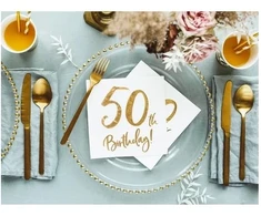 Party Deco Servetėlės 3 sluoksnių "50 gimtadienis" baltos