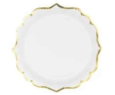 Party Deco Popierinės lėkštės, baltos su auksiniais kraštais, 18 cm, 6 vnt. universalios