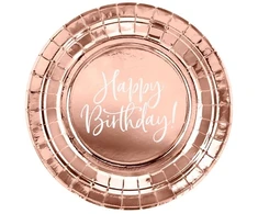 Party Deco Popierinės lėkštutės rausvos "Happy birthday" 6 vnt