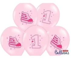 Party Deco Balionų rinkinys "1 gimtadienis" rausvi 30cm 6 vnt