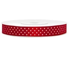 Party Deco Juostelė satino 12mm/25m raudona su taškiukais