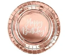 Party Deco Popierinės lėkštutės rausvos "Happy birthday" 6 vnt