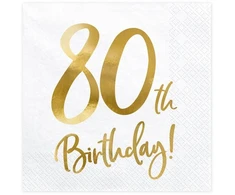 Party Deco Servetėlės 3 sluoksnių "80 gimtadienis" baltos