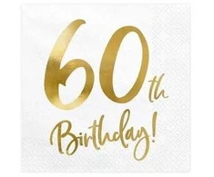 Party Deco Servetėlės 3 sluoksnių "60 gimtadienis" baltos