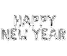 PartyDeco Foliniai balionai "HAPPY NEW YEAR" sidabriniai, 35cm