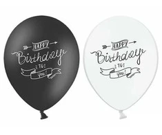 Party Deco Balionų rinkinys "Happy Birthday To You" juoda-balta 30cm 6 vnt