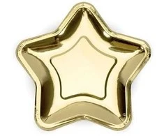 Party Deco Popierinės lėkštutės auksinės "Žvaigždė" 6vnt 23cm