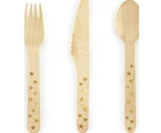 Party Deco Mediniai stalo įrankiai Žvaigždutės, auksiniai, 16 cm, 18 vnt. Universalūs