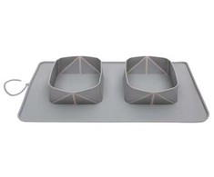 Paw Love - Square silicone bowl (2 bowls) (Medium) - Dark pilka