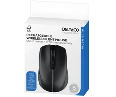 Belaidė tyli pelė DELTACO, su dviem režimais ir reguliuojamu DPI, įkraunama, juoda / MS-816 / 1902488