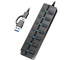 HUB USB LogiLink LogiLink USB 3.2 Gen1 Hub 7 Port Ein-/Ausschalter juodas