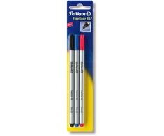 Pelikan finelineris 96, juoda, mėlyna, raudona, smulkus, 0,4 mm, Vokietija, lizdinė pakuotė, 3 vnt.