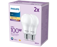 Philips Lemputė 100W A65 E27 x2, 13 W, 100 W, E27, 1521 lm, 15000 h, Šilta balta