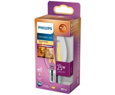 Philips Warm Glow LED žvakė, E14, 2200-2700 K, 340 lm, pritemdoma, skaidri