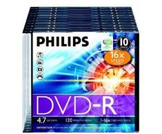 1x10 Philips DVD-R 4,7GB 16x SL