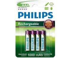 Philips Įkraunama baterija R03B4RTU10/10, Įkraunama baterija, AAA, Nikelio-metalo hidrido (NiMH), 1,2 V, 1000 mAh, Cd (kadmis), Hg (gyvsidabris)