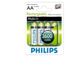 Philips Įkraunamos baterijos R6B4B260/10, Įkraunama baterija, Nikelio-metalo hidrido (NiMH), 1,2 V, 4 vnt., 2600 mAh, Cd (kadmis), Hg (gyvsidabris)