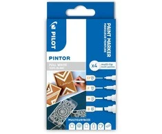 Pilot Pen „Pilot Pintor“, 4 vnt., Balta, Teptukas/Plonas antgalis, Balta, Apvali, Vandeniniai dažai