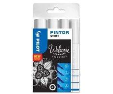 Pilot Pen „Pilot Pintor“, 4 vnt., Balta, Teptukas/Plonas antgalis, Balta, Apvali, Vandeniniai dažai