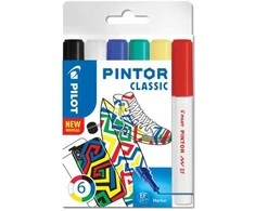 Pilot Pen Pilot Pintor Classic, 6 vnt., Juoda, Mėlyna, Žalia, Raudona, Balta, Geltona, Plonas galiukas, Įvairių spalvų, Apvalus, 2,3 mm