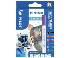 Pilot Pen Pilot Pintor Creative, 6 vnt., Žalsvai gelsva, Juoda, Šviesiai mėlyna, Oranžinė, Rožinė, Violetinė, Plonas galiukas, Įvairių spalvų, Apvalus, 2,3 mm