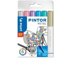 Pilot Pen Pilot Pintor Metal, 6 vnt., Mėlyna, Auksinė, Žalia, Rožinė, Sidabrinė, Violetinė, Plonas galiukas, Įvairių spalvų, Apvalus, 2,3 mm