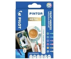 Pilot Pen Pilot Pintor Metal, 6 vnt., Mėlyna, Auksinė, Žalia, Rožinė, Sidabrinė, Violetinė, Plonas galiukas, Įvairių spalvų, Apvalus, 2,3 mm