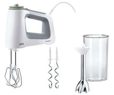 Plakiklis Braun HM 5107 WH, Rankinis maišytuvas, Pilka, Balta, Plakti, Minkyti, Maišyti, Mygtukai, Rotacinis, CE, Nerūdijančio plieno