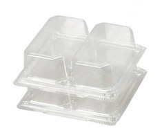 Plus Pack Plastikinis padėklas su atlenkiamu dangčiu, 2 skyrių, 165x148x45mm, R-PET, 44 vnt./pak.