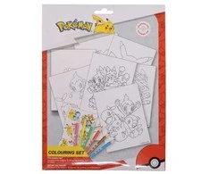 POKÉMON spalvinimo rinkinys su spalvinimo lapais ir 6 iš anksto pagaląstais spalvinimo pieštukais, supakuotas polietileniniame maišelyje su antraštės kortele