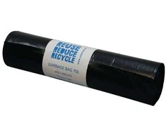 Šiukšlių maišai PolyBLUE, 70 l, perdirbto plastiko, 40 my, juodi, 25 vnt. ritinėlis.