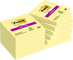 3M Lipnūs lapeliai „Post-it“, itin lipnūs, geltoni, 76 x 76 mm, pakuotėje po 12 vnt., 100 % sertifikuoti PEFC