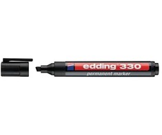 Permanentinis žymeklis „Edding 330“ – talentingas universalus įrankis su kintamu antgaliu, juodas, kalto formos galiukas, mėlynas, 1 mm, 5 mm, 1 vnt.