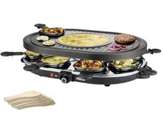 Princess 162700 „Raclette 8 Oval Grilis Party“, 8 asmuo(-ys), Juoda, Nerūdijančio plieno, Ovalus, 430 x 300 mm, Besisukantis, 2 m