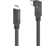 PureLink USB-C į USB-C 90° kairės/dešinės krypties kabelis - USB4 Gen 2x2, 5A, EPR 240W, 20G, DP alt. režimas - PureInstall MicroX4 - juodas - 2,00 m