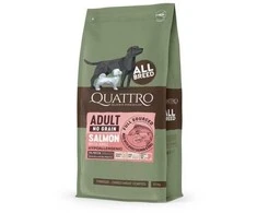 Quattrobi QUATTRO begrūdis visų veislių suaugusių šunų pašaras su lašiša ir kriliu, 12kg
