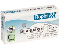 Rapid standartinis 24/6, sąsagėlių pakuotė, 24/6, 6 mm, tvirtinimas, 1000 sąsagėlių, cinko spalvos