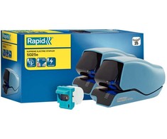 Rapid Bekontaktis elektrinis segiklis 5025E, 25 lapai, plokščias susegimas, priekinis, 6,5 mm, plastikinis, juodas, mėlynas