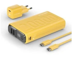 „RealPower PB-20000“ nešiojamasis įkroviklis, 20000 mAh, ličio polimero (LiPo) baterija, 22,5 W, geltonas