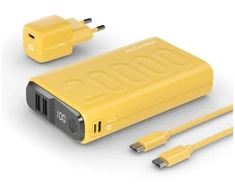 „RealPower PB-20000“ nešiojamasis įkroviklis, 20000 mAh, ličio polimero (LiPo) baterija, 22,5 W, geltonas