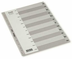Bantex 100204661, Mėnesių skirtukų rodyklė, Polipropilenas (PP), Pilkas, A4, 225 mm, 300 mm