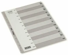 Bantex 100204661, Mėnesių skirtukų rodyklė, Polipropilenas (PP), Pilkas, A4, 225 mm, 300 mm