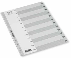 Bantex 100204661, Mėnesių skirtukų rodyklė, Polipropilenas (PP), Pilkas, A4, 225 mm, 300 mm